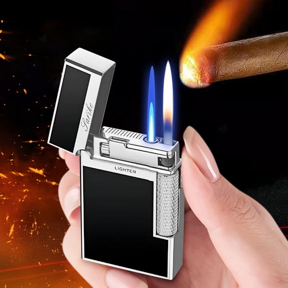 HDWUEN Metal Gas Lighter,Windproof Lighter Jet Flame Torch Refillable Lighters Butane Torch Lighter for Outdoor BBQ Kitchen,Silver