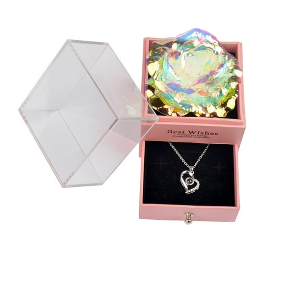 HDWUEN Preserved Flower Golden Rose with Love You Necklace In 100 Languages for Girlfriend Wife Mom,Eternal Rose Gift for Valentine's Mother's Day Anniversary Wedding