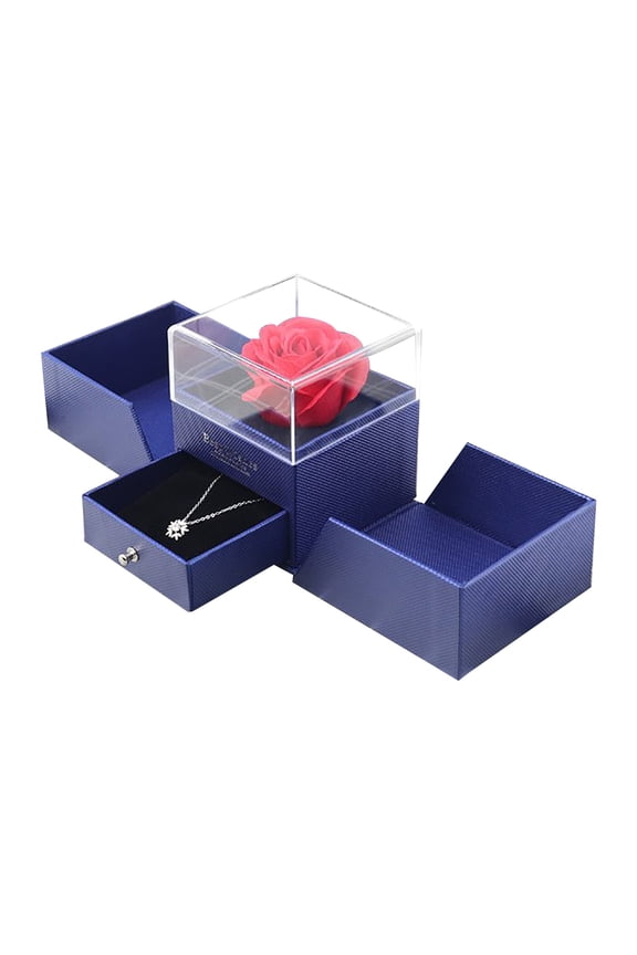 Preserved Rose Jewelry Gift Box for Earrings Nacklace Rings,Valentine's Day Gift Boxes for Girlriend Valentine's Day Mother's Day Proposal Birthday,Navy Blue