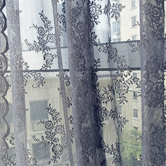 HDWUEN Sheer Lace Curtain, Vintage Rose Embroidery Window Drapes For Bedroom Living Room Sets Of 2 Rod Pocket, 57" X 70"