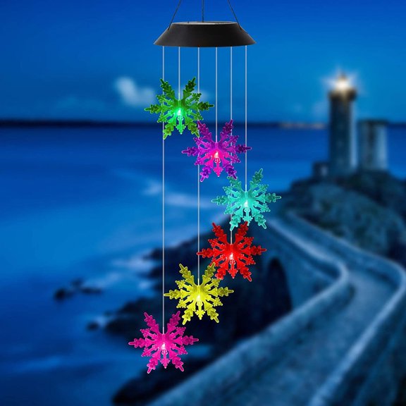 HDWUEN Solar Wind Chimes,Color Changing Snowflakes Wind Chimes,LED Mobile Decorated Lights,Waterproof Outdoor Wind Chime Lights,Thanksgiving Gifts For Mom Grandma,For Winter Garden Patio Decor
