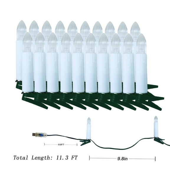 HDWUEN String Light 20LED Christmas Candle Lights Warm White,Candle Lights with Clips,USB Christmas Tree Lights Decorative Lights,Christmas Fake Party Patio Decoration