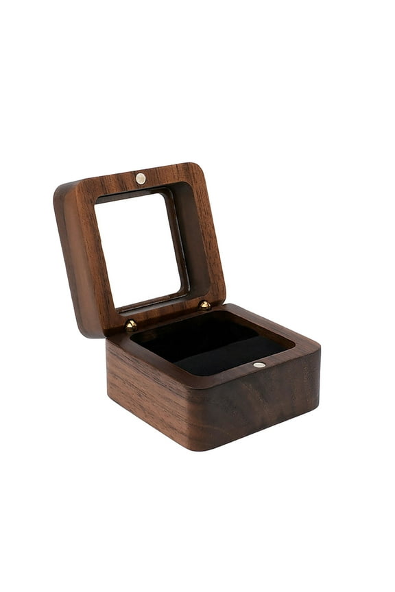 Wooden Ring Box with Single Slot,Personalized Vintage Rustic Wood Ring Jewelry Box for Valentine's Day Mother's Day Wedding Proposal Engagement(Black-1Slot)