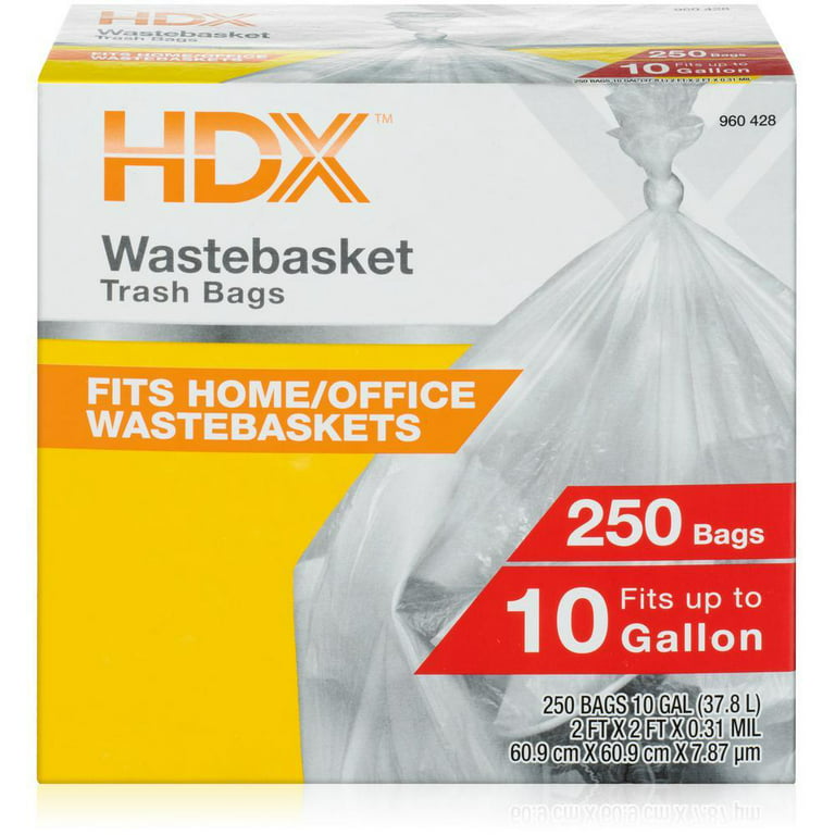 HDX 10 gal. Clear Waste Liner Trash Bags (250-Count)