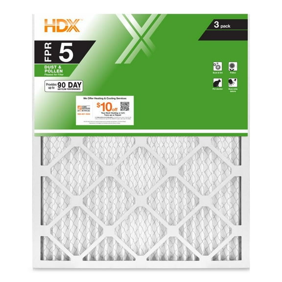 HDX 16x20x1 Standard Pleated Air Filter FPR 5, 3-Pack