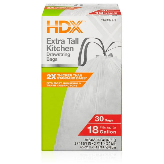 18 Gal. White Extra Tall Kitchen Drawstring Trash Bags (30-Count) - For Home, Kitchen, And Office