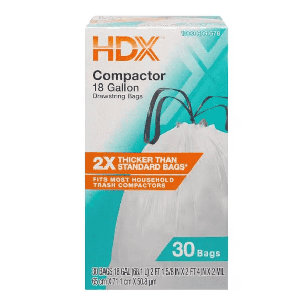 HDX 18 Gallon White Kitchen and Garbage Compactor Drawstring Bags (30-Count)