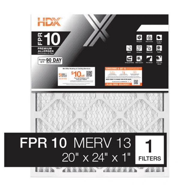 HDX 20 in. x 24 in. x 1 in. Premium Pleated Air Filter FPR 10, MERV 13