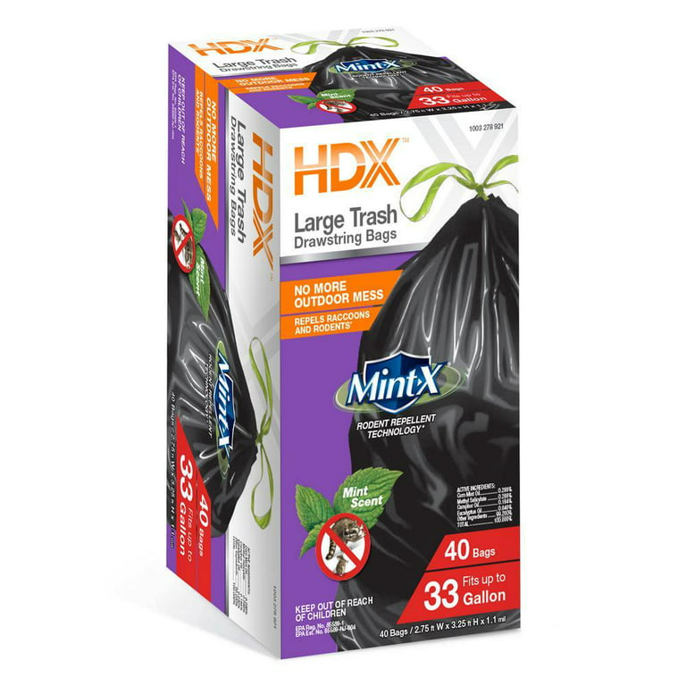  Mint-X Rodent Repellent Trash Bags, 1.3 Mil, Flat Seal, 46  Height x 33 Length, Black (Pack of 100) - MX3346XHB : Health & Household