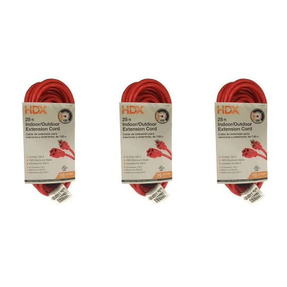 HDX 50 ft. 16/3 Light-Duty Indoor/Outdoor Extension Cord Color Orange, Pack of 3