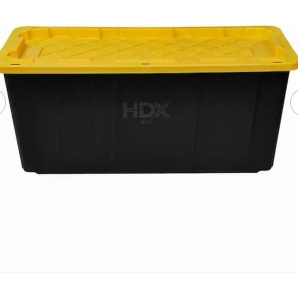 HDX 57 Gal. Tough Storage Tote in Black with Yellow Lid single