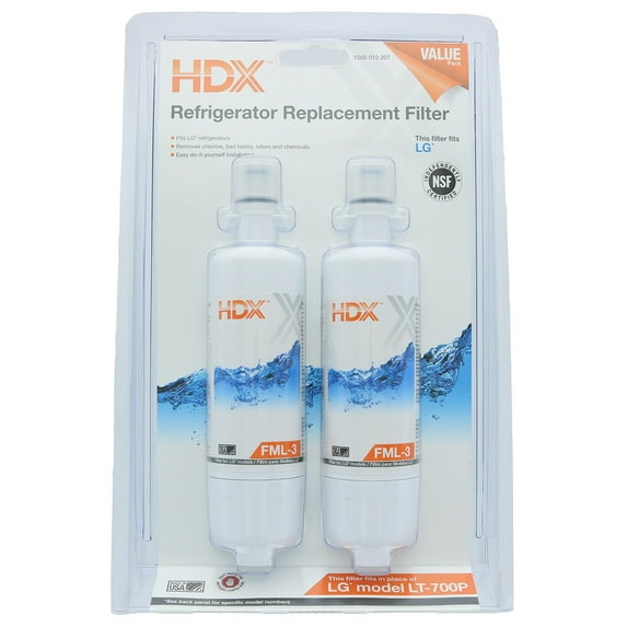 HDX FML-3 Replacement Water Filter / Purifier for LG Refrigerators (2 Pack)