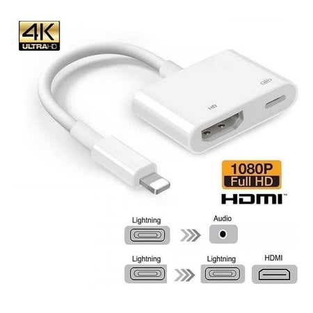 HDY 1080P Lightning to HDMI Cable Sync Screen Adapter, White
