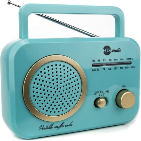 HDi Audio Radio Turquoise/Gold Premium Home Vintage Portable Retro Radio Classic AM/FM Radio with Built in Speakers + Headphone Jack price history and forecast - HDi Audio