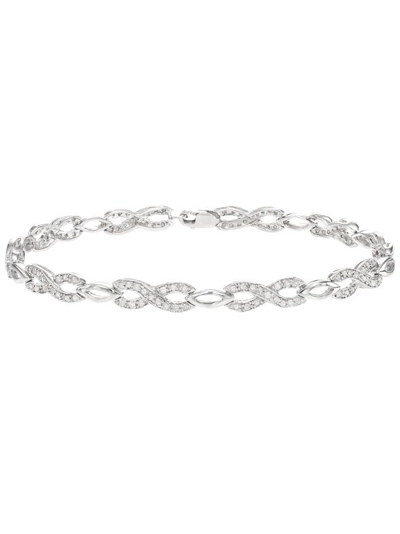 Sterling Silver 0.75 Cttw White Diamond Infinity Bracelet for Women Elegant Symbolic Design Fine Jewelry Gift for Birthdays Anniversaries Weddings and Special Occasions