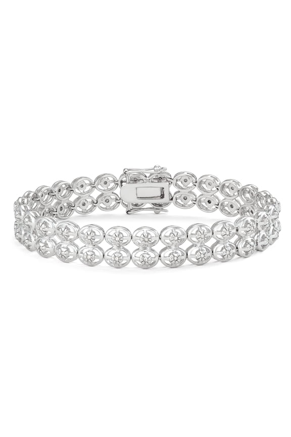 Sterling Silver Two Row Diamond Bracelet(1/2cttw , I-J, I2-I3)