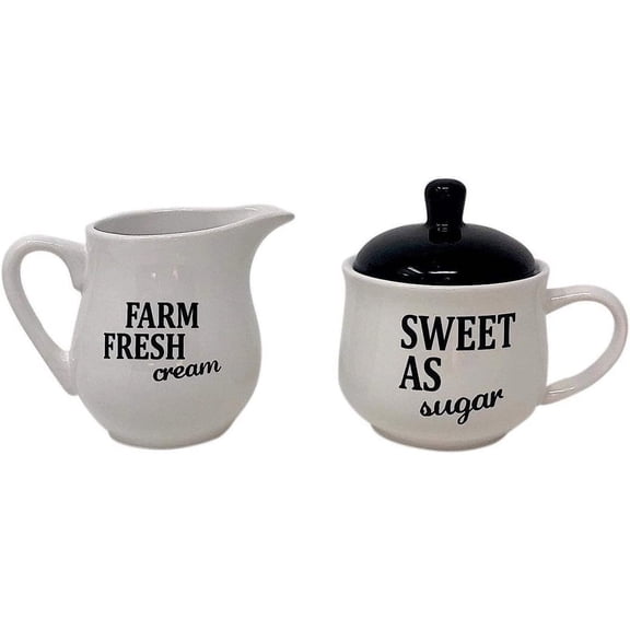 HE 2PC Sugar & Creamer Set Modern Farmhouse White & Black Table Kitchen Decor Ceramic Serveware Farm Fresh