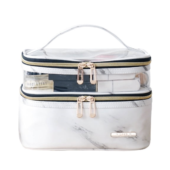 HE. Makeup Bag Cosmetic Bag Travelling Make Up Bag Organizer Travel Cases for Women Girls Reusable Toiletry Bags(White Marble)