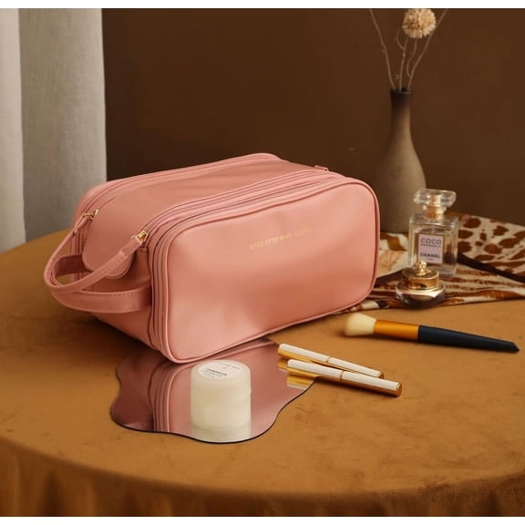 Makeup Bag, Waterproof Makeup Organizer, Large Capacity Cosmetic Bag, Cosmetic Case Storage Handle Organizer Travel Kit - Pink