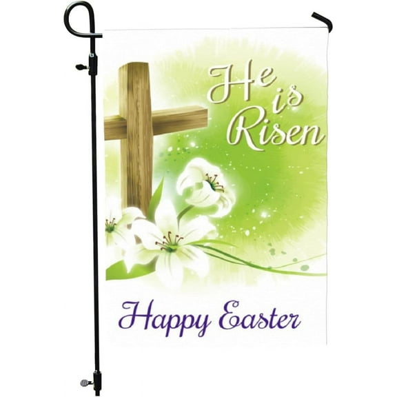 HE is Risen Garden Flag - Easter Lilies Religious Cross Design - Double Sided Spring Welcome Decoration - Happy Easter Yard Flags by Jolly Jon