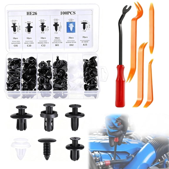 HE26 100pcs Universal Expansion Screw Clips Set, Expansion Screws for Cars, Multipurpose Fasteners for Mudguard Leaf Plates Door Panels