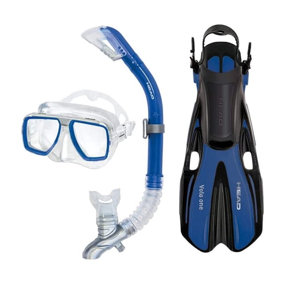 HEAD 480311SFBL Tarpon 2 Barracuda Volo Snorkel Mask & Fins Set, Blue, S/M Size