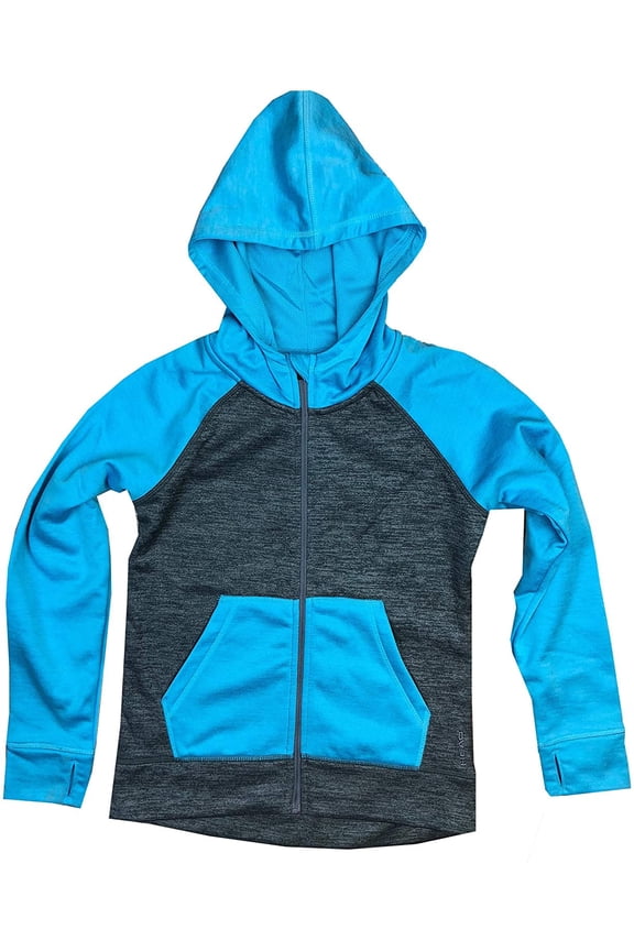 Girls' Performance Track Jacket Hoodie, Flint Heather Gray/Turquoise, Small