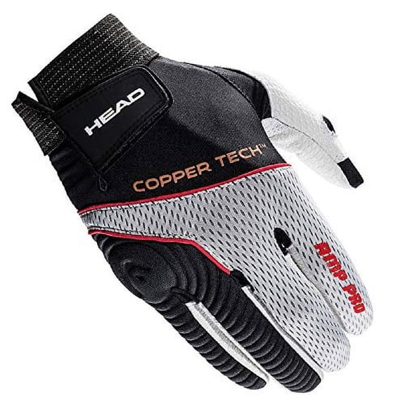 HEAD Leather Racquetball Glove - AMP Pro Copper Tech Glove for Right & Left Hand - Black/Silver/Red, Left - Medium