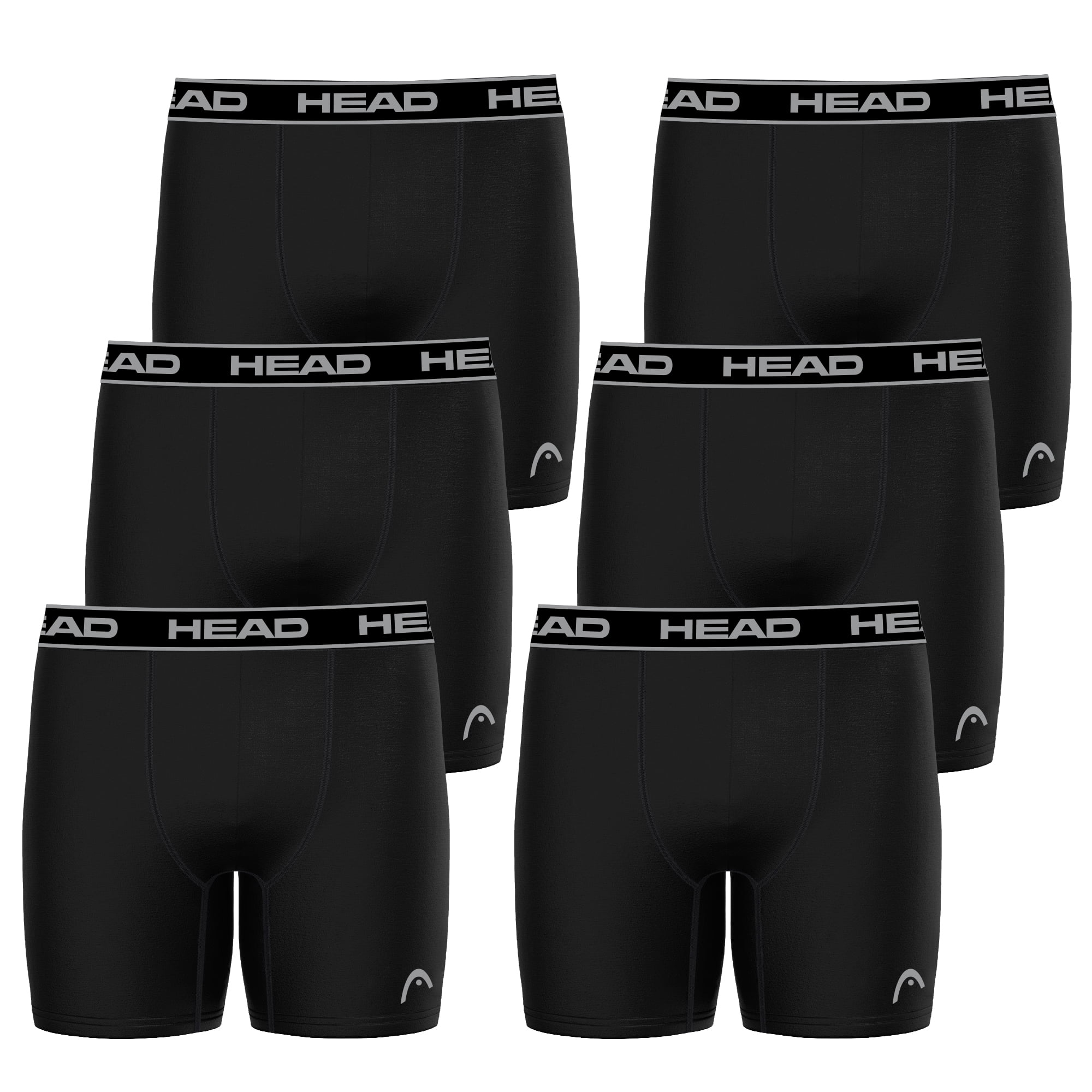 HEAD Men's Breathable Polyester Boxer Briefs Underwear, Black (6 Pack)