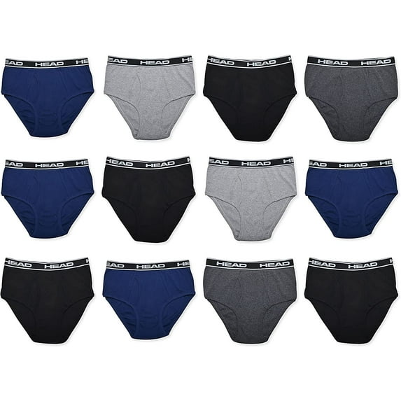 HEAD Men's Briefs - 12-Pack Essential Cotton Assorted Colors Small