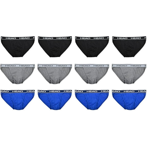 HEAD Men's String Bikinis - 12-Pack Essential Cotton Assorted Colors No Fly X-Large