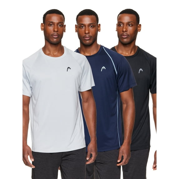 HEAD Men's Tennis & Pickleball Power House Crew Neck Short Sleeve Tee Shirts, 3-Pack, Sizes S-XL