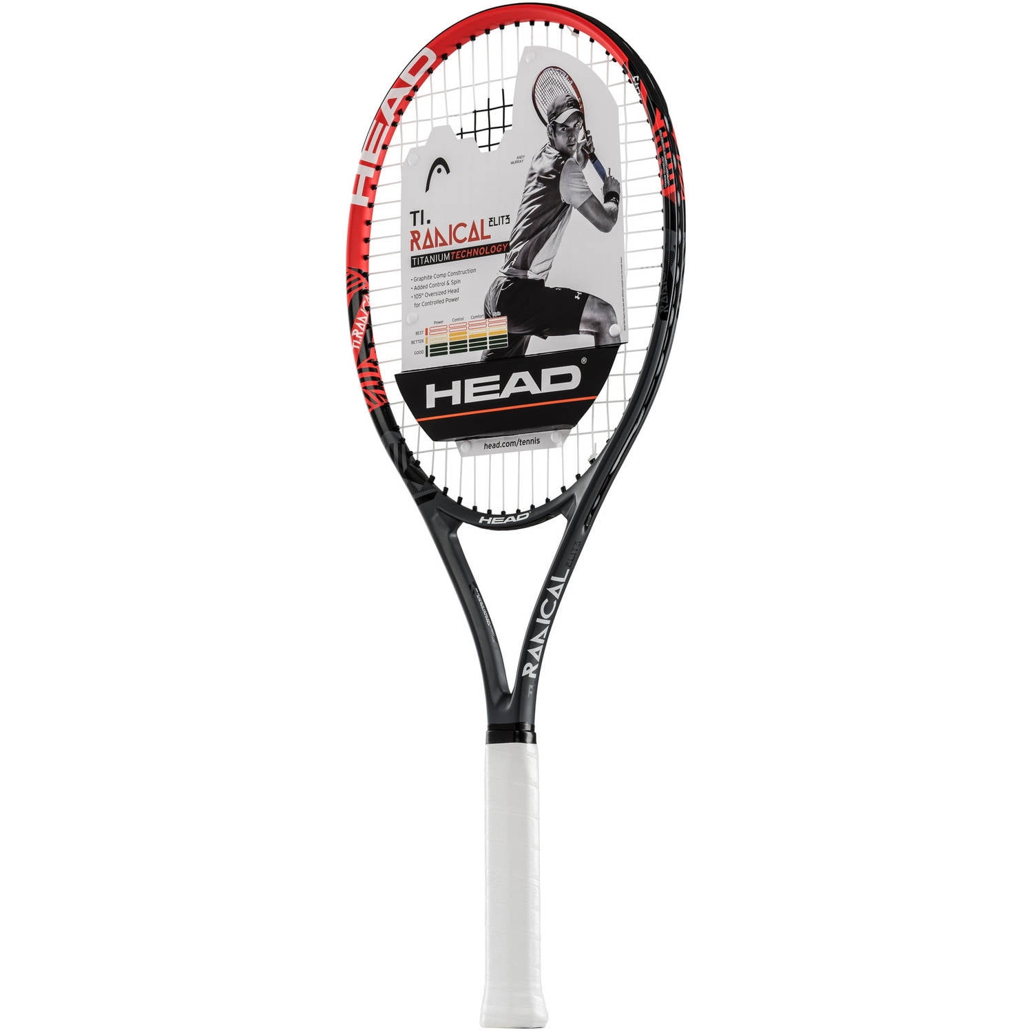 gevolg Overstijgen bemanning HEAD Ti. Radical Elite Tennis Racquet, 105 Sq. in. Head Size, Black/Red,  9.3 Ounces - Walmart.com