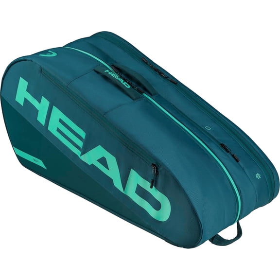 HEAD Tour Racquet Bag L (9R) Tennis Bag - Holds Up to 9 Racquets, CCT+ Climate Control Technology, 2 Main Compartments, Shoe Pocket & Backpack Carry System, Green