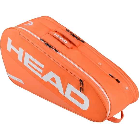 HEAD Tour Racquet Bag M (6R) Tennis Bag - Holds Up to 6 Racquets, CCT+ Climate Control Technology, 2 Main Compartments, Shoe Pocket & Backpack Carry System, Orange