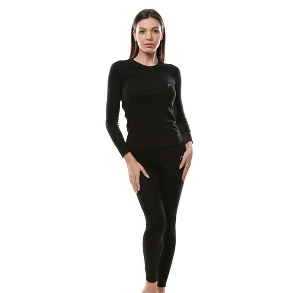 HEAD Womens Base Layer Set Thermal Underwear Shirt & Leggings for Women, Black Small