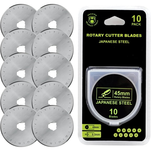 HEADLEY TOOLS 45mm Rotary Cutter Blades 10 Pack Fits Olfa, Fiskars, Replacement Rotary Blade for Arts Crafts Quilting Scrapbooking Sewing, Sharp and Durable