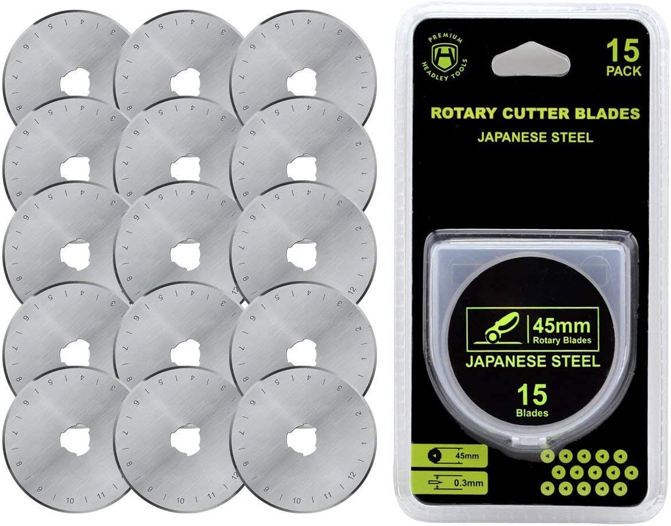 HEADLEY TOOLS 45mm Rotary Cutter Blades 15 Pack Fits Olfa, Fiskars, Replacement Rotary Blade for Arts Crafts Quilting Scrapbooking Sewing, Sharp and Durable