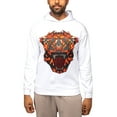 thumbnail image 1 of HEADS OR TAILS Mens Pullover Rhinestone Roaring Panther Hoodie Sweatshirt, White, L, 1 of 5