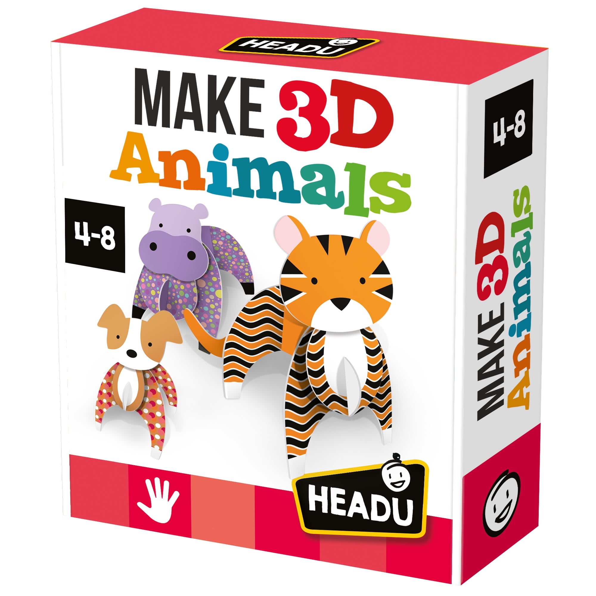 Headu: Make 3D Animals - DIY Build-Decorate-Create 10 Freestanding Animals, Fold & Connect Cardboard Pieces, Mix & Match Styles, Stickers, Kids 4+