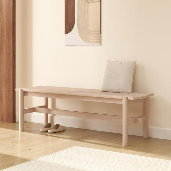 HEAH-YO Modern Solid Wood Dining Kitchen Bench,55" Long Entryway Bench End of Bed Bench,Farmhouse Small Bench for Living Room Hallway Bedroom,White Wash