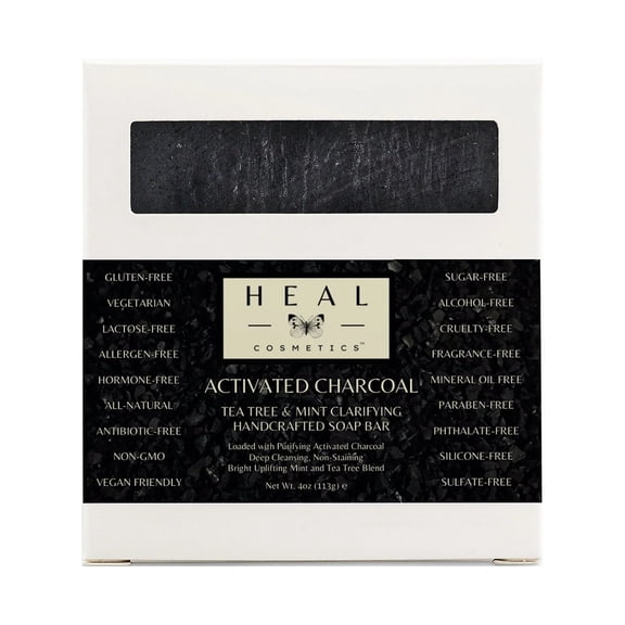 HEAL Cosmetics Purifying Tea Tree  Mint Activated Charcoal Handcrafted Soap Bar