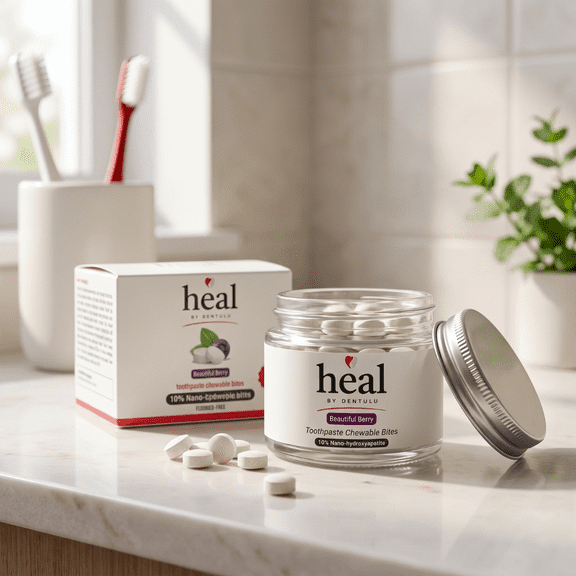 HEAL Compact Toothpaste Tablets with 10% Nano Hydroxyapatite, Fluoride-Free Chewable Toothpaste Bites (Beautiful Berry)