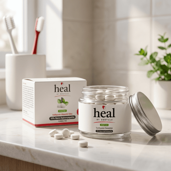 HEAL Compact Toothpaste Tablets with 10% Nano Hydroxyapatite, Fluoride-Free Chewable Toothpaste Bites (Minty Fresh)