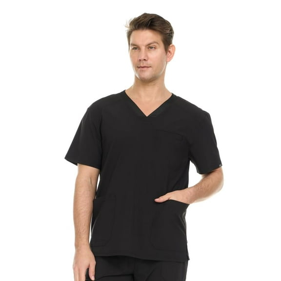 HEAL WEAR Men's V-Neck Scrub Top with Multiple Pockets – Classic Fit Medical Uniform Shirt for Clinical, Nursing