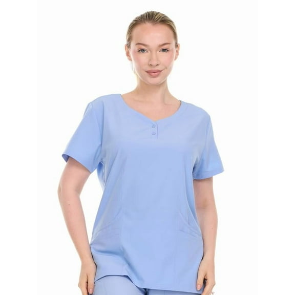 HEAL WEAR Modern Women's V-Neck Scrub Top Breathable 4-Way Stretch with Multi-Pocket Utility Design