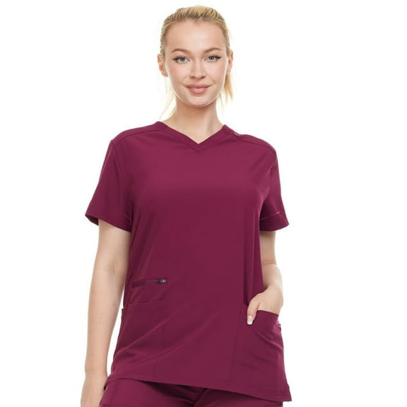 HEAL WEAR Modern Women's V-Neck Scrub Top Breathable 4-Way Stretch with Multi-Pocket Utility Design