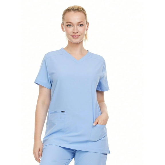 HEAL WEAR Modern Women's V-Neck Scrub Top Breathable 4-Way Stretch with Multi-Pocket Utility Design