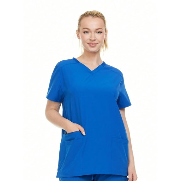 HEAL WEAR Modern Women's V-Neck Scrub Top Breathable 4-Way Stretch with Multi-Pocket Utility Design