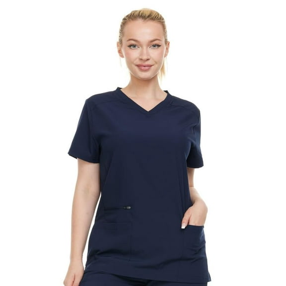 HEAL+WEAR Modern Women's V-Neck Scrub Top Breathable 4-Way Stretch with Multi-Pocket Utility Design